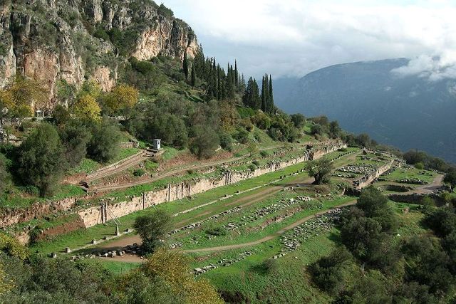 Delphi archaeological site - Looking down on the Gymnasium site